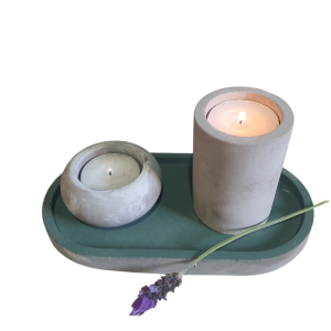 Two Tealight Candle Holders on Oblong Tray