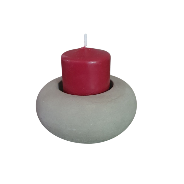One Round Pillar Candle Holders with Wine Red Candle